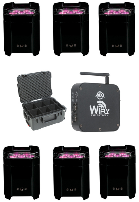ADJ Element QA 6 Pack 6x4W RGBA LED Uplight With WiFly And Li-On Battery 6 Fixture Package