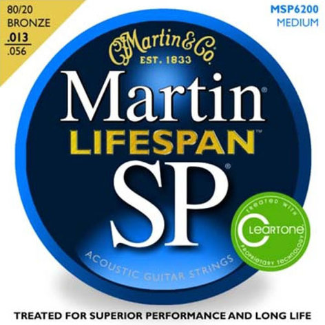 Martin Strings MSP6200 SP Lifespan Series Medium 80/20 Bronze Acoustic Guitar Strings