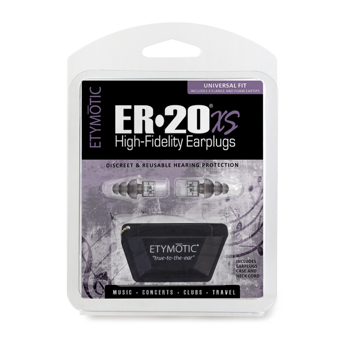 Etymotic Research ER20XS-UF-C ER•20®XS Universal Fit Clear Stem Earplugs With 3 Eartip Sets In Clamshell Pack