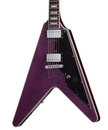 Schecter V1-CUSTOM-TPUR V-1 Custom Electric Guitar, Trans Purple Finish