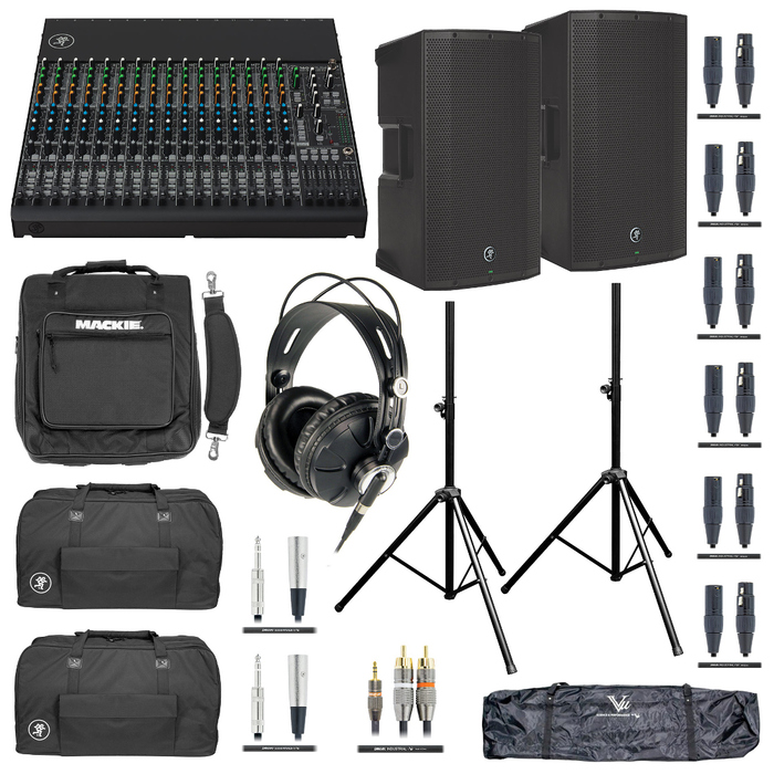 Mackie 1604-VLZ-4-THUMP-K PA System Bundle With Mixer, Speakers, Headphones, Bags, Stands And Cables