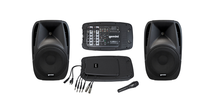 Gemini ES-210MX-BLU Pair Of 10" Passive Speakers And Mixer Portable PA System