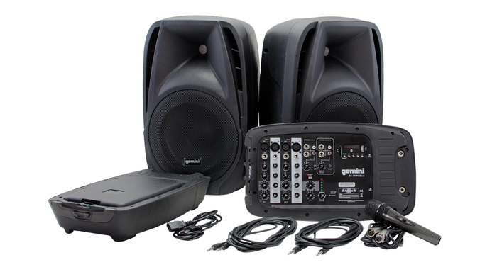 Gemini ES-210MX-BLU Pair Of 10" Passive Speakers And Mixer Portable PA System