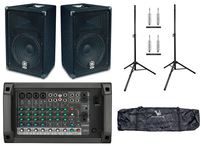 Yamaha EMX2-BR12-SYS1-K Powered Mixer Bundle With Powered Mixer, Passive Speakers, Stands, Cables