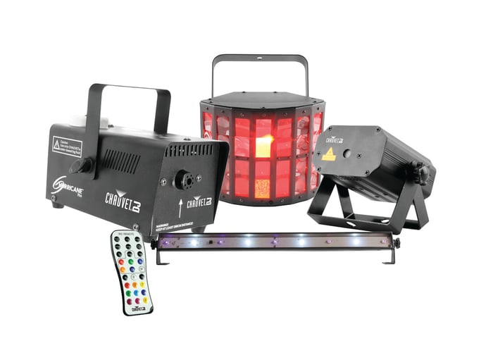 Chauvet DJ JAM Pack Gold Lighting Package With Derby Beam, Laser, Fog Machine And UV Wash / Strobe