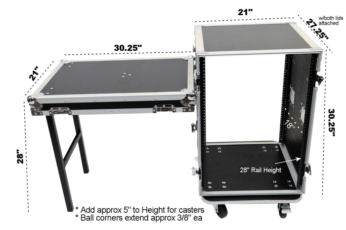 Elite Core RC16U-20SL ATA 20" 16-Unit Amplifier Rack With Casters And Utility Table