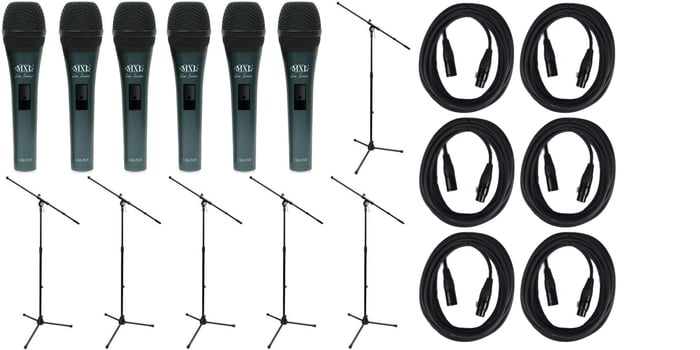 MXL LSR-7GR-PK6-K Microphone Bundle With Mic Stands And Cables