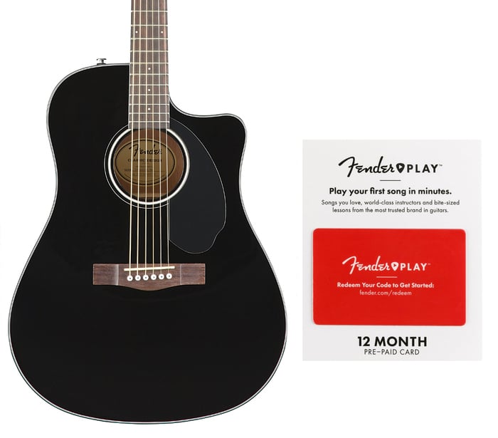 Fender CD-60SCE Black with 12-Month Play Acoustic-Electric Guitar With 12-Month Fender Play Card