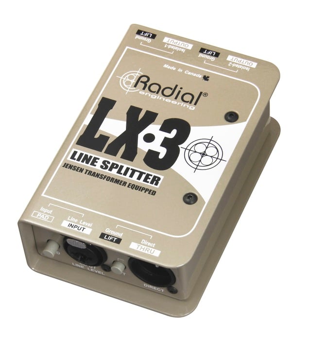 Radial Engineering LX3 Line Splitter, Passive, 1 Input, 1 Direct Out And 2 Jensen Isolated Outputs