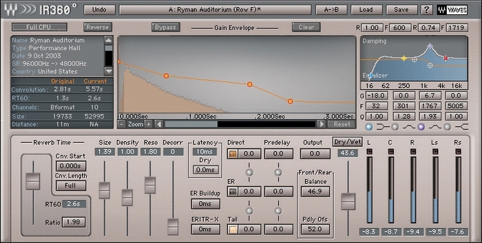 Waves IR360 Convolution Reverb Surround Sound Convolution Reverb Plug-in (Download)