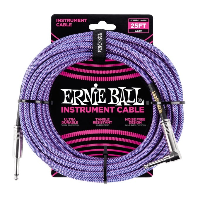 Ernie Ball Instrument Cable 25' Braided Straight / Angle Instrument Cable