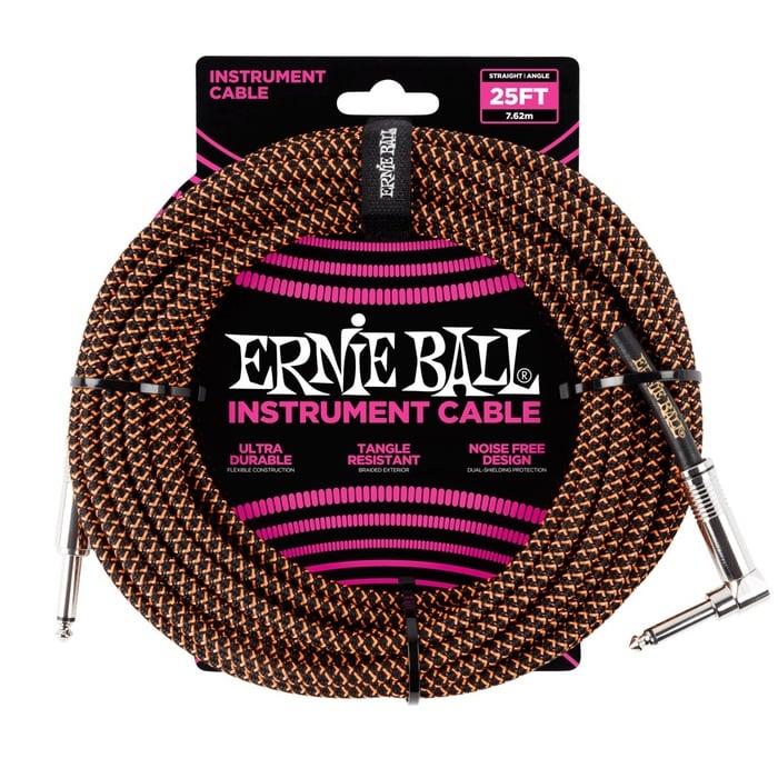 Ernie Ball Instrument Cable 25' Braided Straight / Angle Instrument Cable