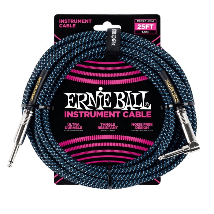 Ernie Ball Instrument Cable 25' Braided Straight / Angle Instrument Cable