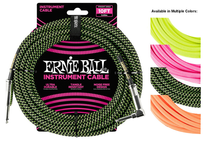 Ernie Ball P06077 / P06078 / P06079 / P06080 10' Braided Straight / Angle Instrument Cable