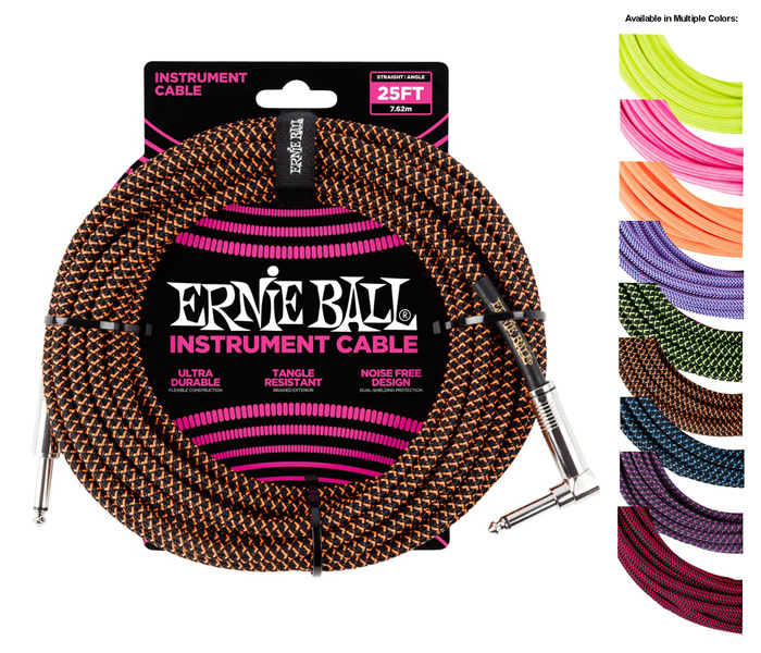 Ernie Ball Instrument Cable 25' Braided Straight / Angle Instrument Cable