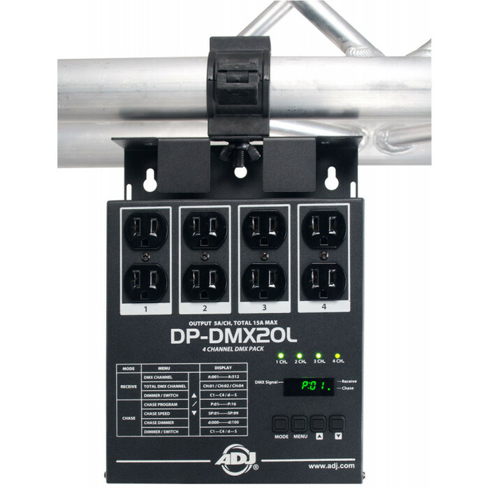 ADJ DP-DMX20L 4-Channel Dimmer / Switch Pack, Selectable Channel Operation, 6.3A Per Channel, 15A Max