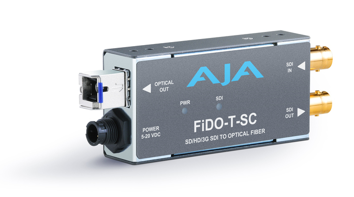 AJA FiDO-T-SC 1-Channel SDI To SC Fiber Mini Converter With Looping SDI Out And Power Supply