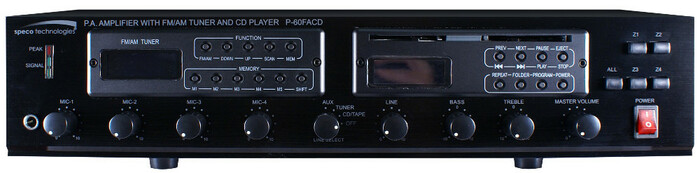 Speco Technologies P60FACD 60-Watt PA Amplifier With FM Tuner And MP3-Ready CD Player