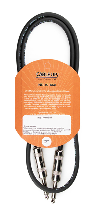 Cable Up PM2-PM2-3-BLK 3 Ft 1/4" TS Male To 1/4" TS Male Unbalanced Cable With Black Jacket
