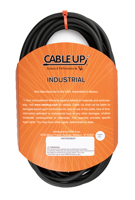 Cable Up PM2-PM2-15-BLK 15 Ft 1/4" TS Male To 1/4" TS Male Unbalanced Cable With Black Jacket