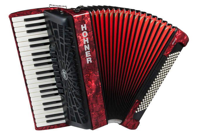 Hohner BR120R-N Accordion, Bravo III 120, Pearl Red