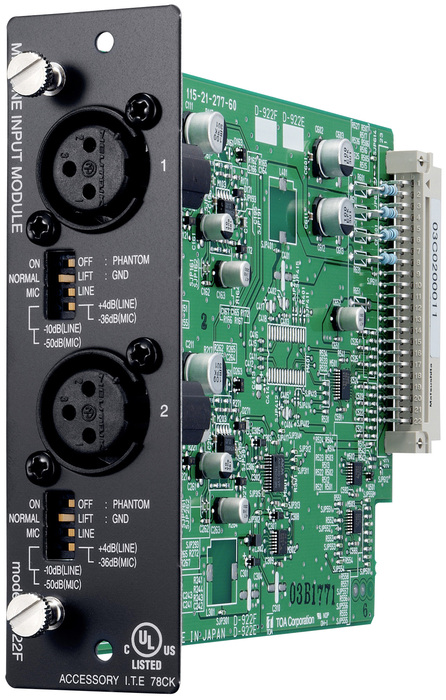 TOA D-922F 2-Channel XLR Input Module For D-901 Mixer