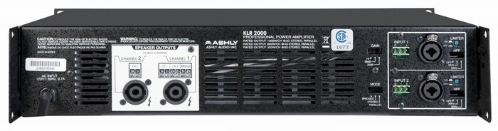 Ashly KLR-2000 Stereo Power Amplifier, 1000W At 2 Ohms