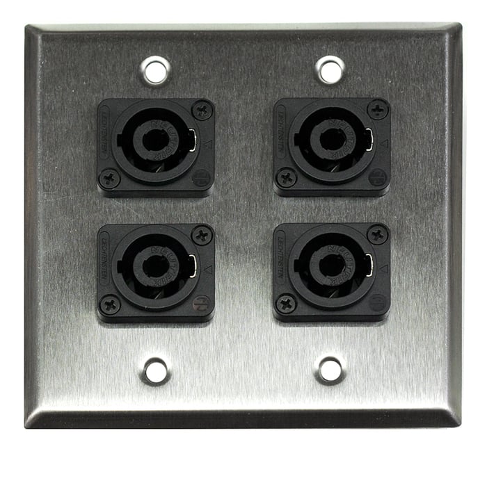 Whirlwind WP2/4 Dual Gang Wallplate With 4 XLR Punches, Silver