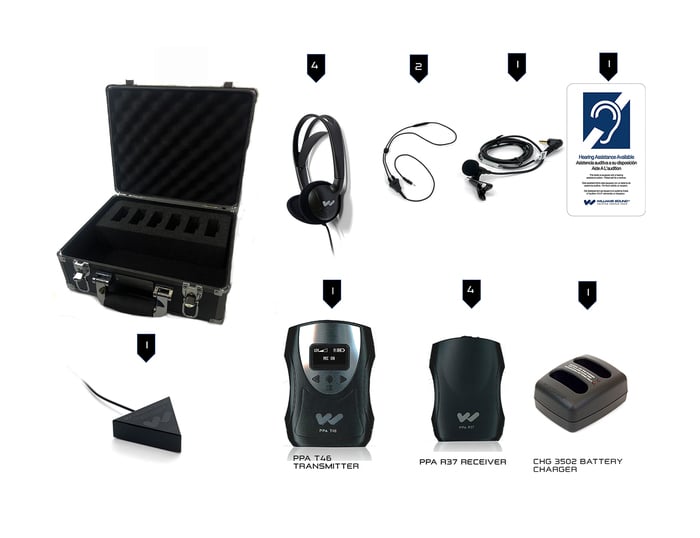 Williams AV FM ADA KIT 37 RCH ADA Compliance Assistive Listening System, 4 Receivers + Charger