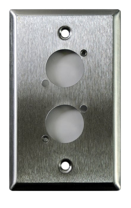 Whirlwind WP1/2NDH Single Gang Wallplate With 2 D Series Punches, Silver