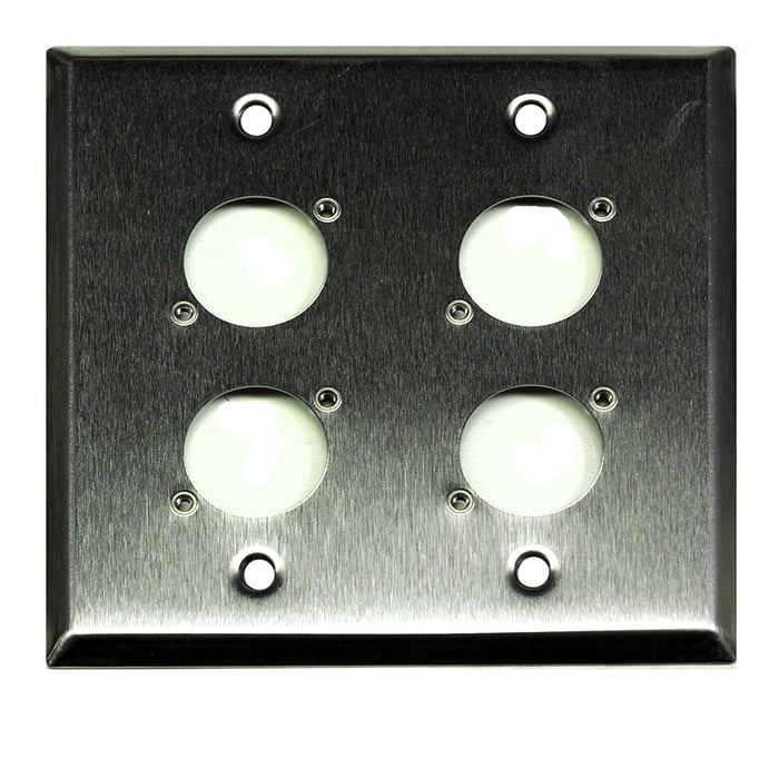 Whirlwind WP2/4NDH Dual Gang Wallplate With 4 D Series XLR Punches, Silver