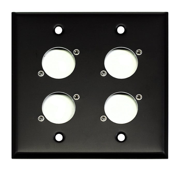 Whirlwind WP2B/4FW Dual Gang Black Wallplate With 4 WC3F XLRF Connectors