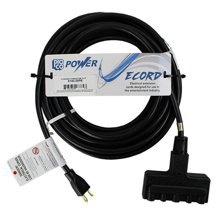 Pro Co E143-50PB 50' Extension Cord With 14AWG, 3C And 3-Outlet Power Block