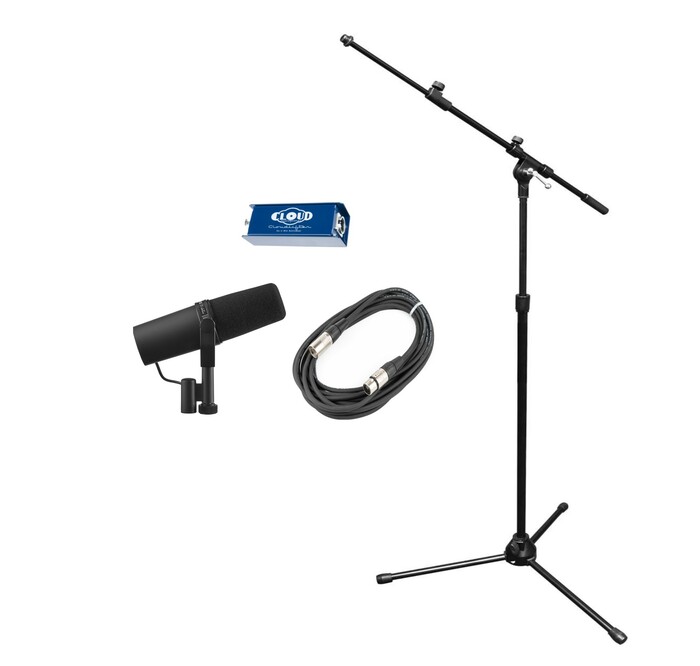 Shure SM7B Stage Bundle SM7B Dynamic Mic With Cloudlifter Preamp, Boom Stand And 20’ XLR Cable