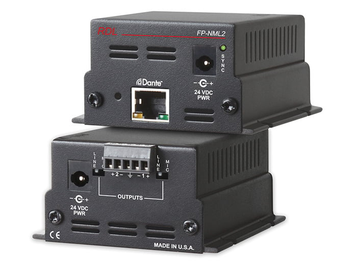 RDL FP-NML2P Network To Mic/Line Interface, Dante Input, 2 Balanced Mic/Line Outputs With PoE