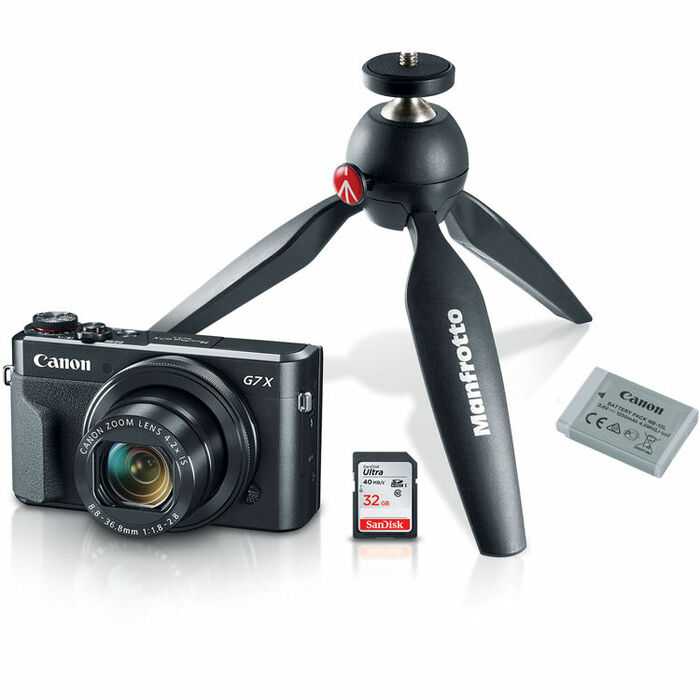 Canon PowerShot G7 X Mark II Creator Kit Digital Camera With Manfrotto PIXI Mini Tabletop Tripod