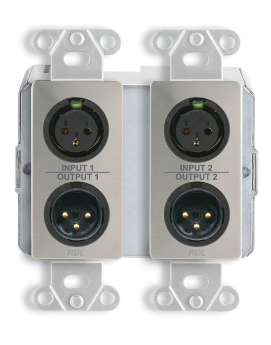 RDL DDS-RN42 Wall-Mounted Dante Interface, 2 XLR In, 2 XLR Out, 2 In, Stainless Steel