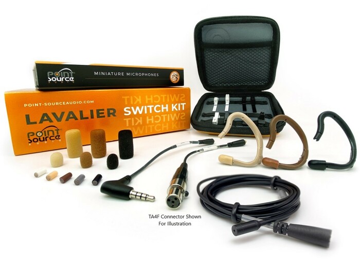 Point Source Audio CO-8WL-KIT LAVALIER SWITCH KIT CO-8WL Lav Mic With Case, EMBRACE Earmounts, Sennheiser Wireless Connector And Bonus TRRS Stereo Connector, Black