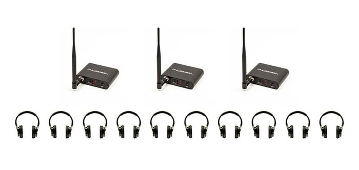 VocoPro SILENTDISCO-310 (3) 3-Channel Wireless Transmitters, (10) LED Headphones