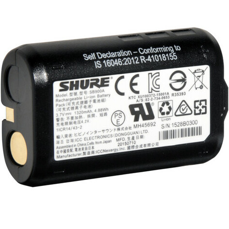 Shure SB900B Lithium-Ion Rechargeable Battery For P3RA, P9RA+, P10R+ Receivers, And ULXD, QLXD And Axient® Digital AD Transmitters