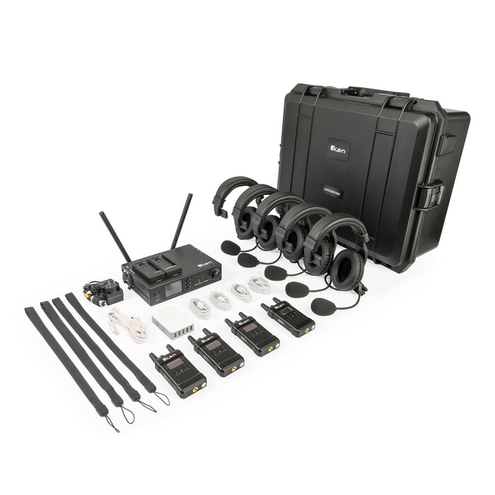 ikan LIVECOM1000 Wireless 1.9GHz Com System W/4 Beltpacks, 5 Headsets, Hard Case