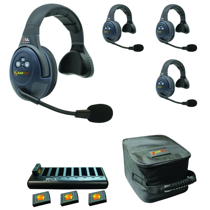 Eartec Co EVX4S Full Duplex Wireless Intercom System W/ 4 Headsets