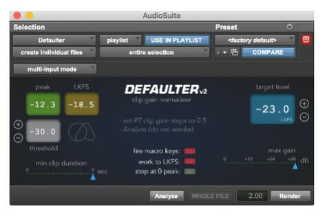 Quiet Art Defaulter Pro Tools Clip Gain Normalizing Plug-In [Virtual]