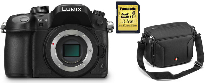 Panasonic DMC-GH4K Bundle [Restock Item] 16.05MP LUMIX DSLR Camera Body With Manfrotto Shoulder Bag 10 And 32GB SDHC Card