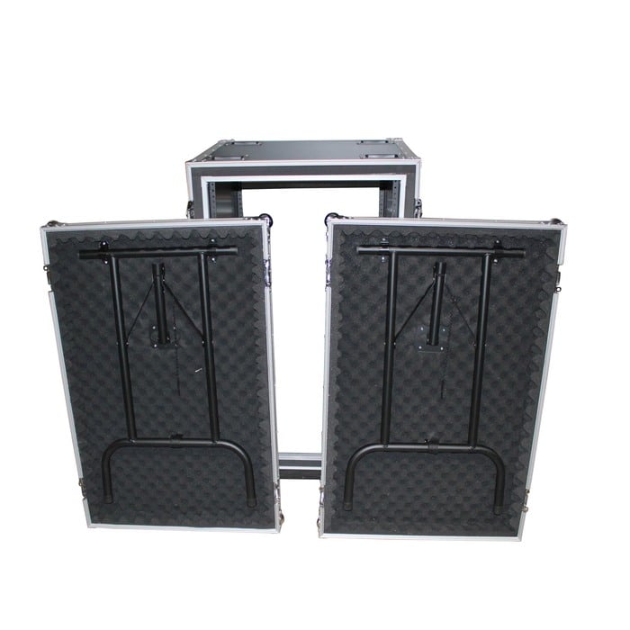 ProX T-14RSP24WDST 14U, 24" Deep Shockproof Vertical Rack With Casters And Two Side Tables