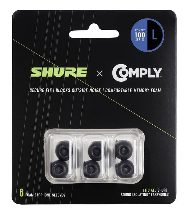 Shure EACYF1-6L 6 Piece (3 Pairs) 100 Series Comply Foam Sleeves, Large