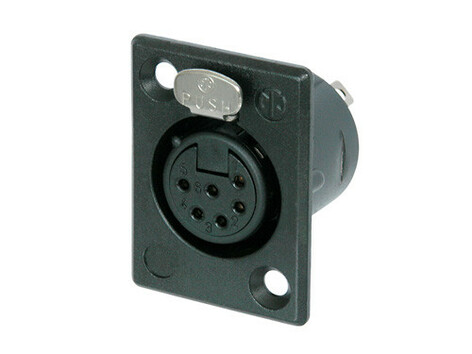 Neutrik NC6FP-B-1 6-pin XLRF Panel Connector, Black With Gold Contacts