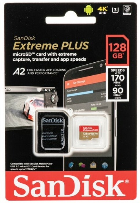 SanDisk SDSQXBZ-128G-ANCMA SanDisk Extreme PLUS MicroSDXC Memory Card, 128GB
