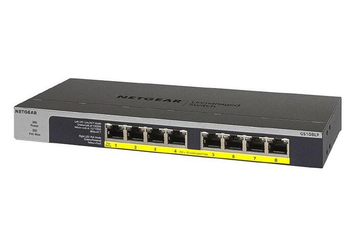 Netgear GS108LP-100NAS 8-Port Gigabit Ethernet PoE+ Unmanaged Switch With 60W PoE Budget