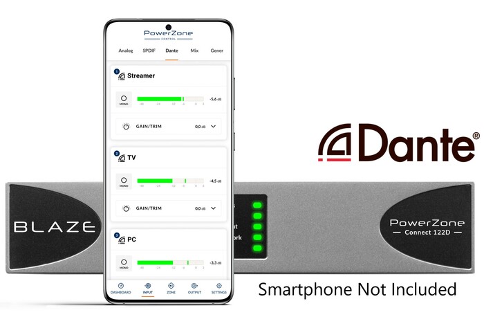 Blaze Audio PowerZone Connect 122D Compact 14 Input 120W Max 2-channel Dante-enabled Networkable Matrix Smart Amplifier With Onboard Mixing, DSP, Wi-Fi, Control And Powersharing